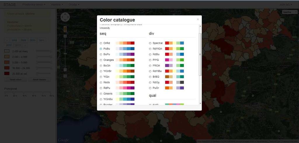 4.9 Spreminjanje barvne palete Barve prikaza lahko poljubno spreminjamo tako, da v orodni vrstici v meniju»orodja«izberemo»barvno paleto«(color palette).