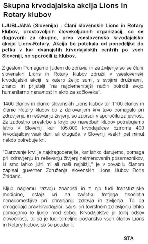www.ljnovice.com Naslov: Skupna krvodajalska akcija Lions in Rotary klubov Datum: 15.03.