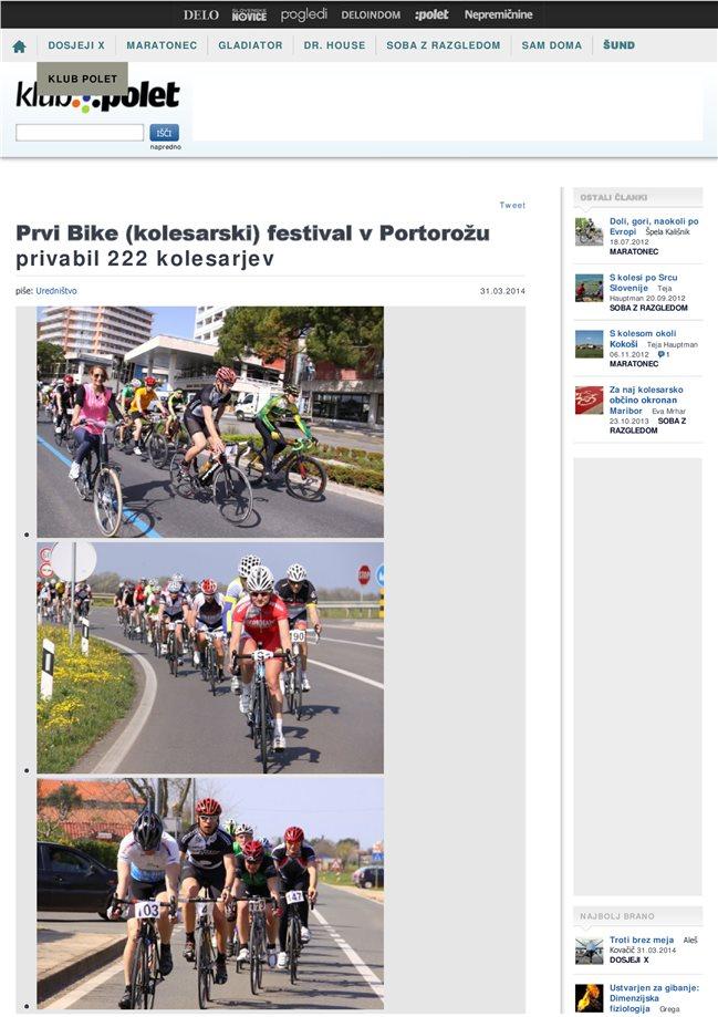 31.3.2014 www.polet.si Stran/Termin: Prvi Bike (kolesarski) festival v Portorožu privabil 222 kolesarjev Rubrika/Oddaja: Žanr: SPLETNI ČLANEK Površina/Trajanje: 3.118,50 Naklada: http://www.polet.si/klub-polet/prvi-bike-kolesarski-festival-v-portorozu-privabil-222-kolesarjev DOSJEJI X MARATONEC GLADIATOR DR.