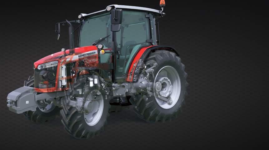 03 Popolna kombinacija traktorja/nakladalnika Traktor je mogoče prilagoditi, da je tovarniško v celoti pripravljen za priklop nakladalnika MF.