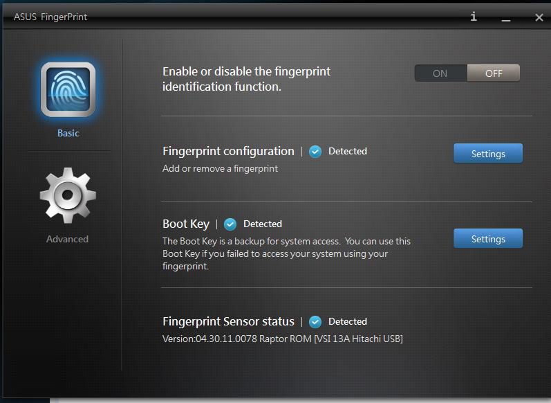 Pozneje lahko do okna dostopate tako, da zaženete aplikacijo ASUS FingerPrint z začetnega zaslona.