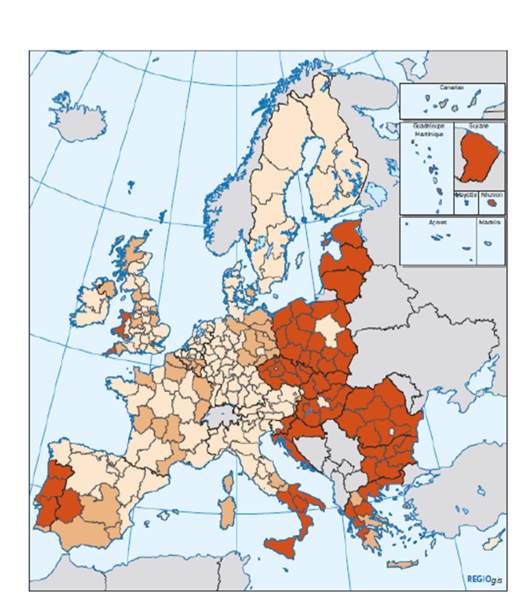 48 Priloga X(b) Regionalne klasifikacije za obdobje 2014 2020 BDP na prebivalca (v standardu kupne moči), povprečje za obdobje 2007 2009 (EU- 27 = 100) Ka tegorije manj razvite regije regije v