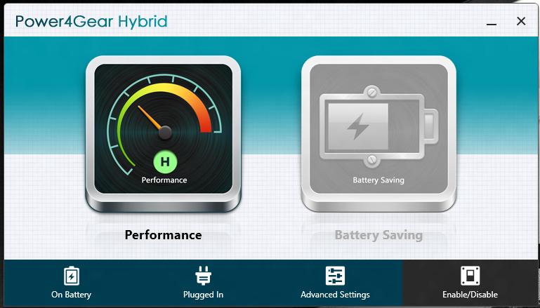 Power4Gear Hybrid Power4Gear vam omogoča, da optimizirate učinkovitost delovanja prenosnega računalnika prek načinov varčevanja z energijo.