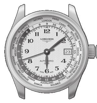 392 L635 24 ČASOVNIH PASOV Avtomatske ure Kako uporabljati Longines uro s 24 časovnimi pasovi Izvlecite krono v položaj 3. Sekundni kazalec se bo sedaj ustavil.