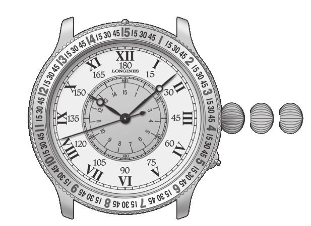 396 L699 THE LINDBERGH HOUR ANGLE WATCH Avtomatske ure Urni kazalec Minutni kazalec C Vrtljivi obroč Sekundni kazalec Krona s tremi položaji 1 2 3 A Sredinski vrtljivi kazalec za ure, minute,
