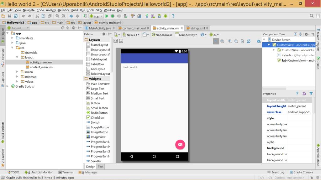 20 Mobilna aplikacija za pomoč pri reševanju ponesrečencev v gorah Korak 5: Razvijanje aplikacij V tem zaključnem koraku Android Studio ustvari osnovno strukturo za nov projekt in prikaže razvojno