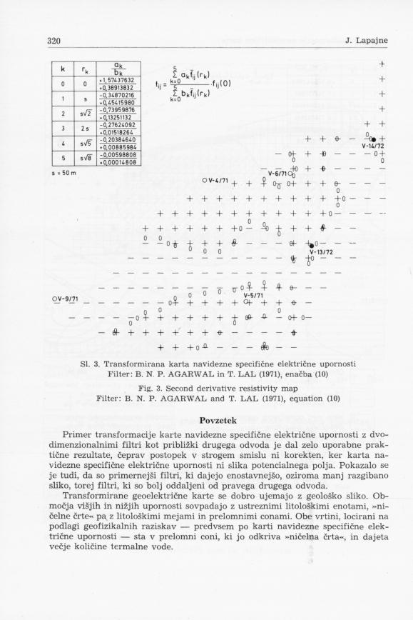 SI. 3. Transformirana karta navidezne specifične električne upornosti Filter: B. N, P. AGARWAL in T. LAL (1971), enačba (10) Fig. 3. Second derivative resistivity map Filter: B. N. P. AGARWAL and T.