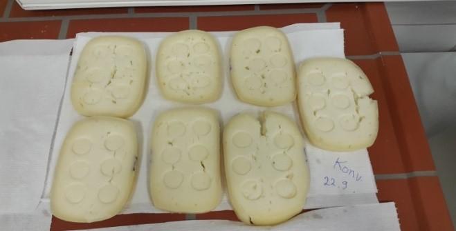 občutek v ustih, ko sir zaužijemo. Sliki 17 in 18 prikazujeta sire po merjenju teksture.