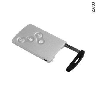KARTICA RENAULT: splošno (2/2) 6 Vgrajen ključ 5 Ključ, vgrajen v kartico, služi za zaklepanje ali odklepanje prednjih levih vrat, ko kartica RENAULT ne deluje: pri iztrošeni bateriji kartice