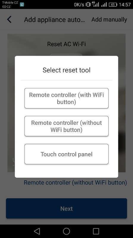3. Če ima vaša enota daljinski upravljalnik z gumbom»wifi«, izberite prvo možnost (»Remote
