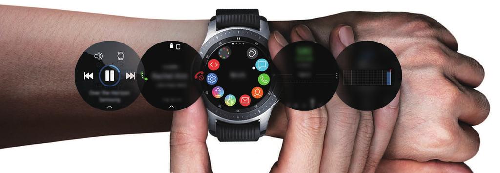Začetek Več o Galaxy Watch Galaxy Watch je pametna ura, ki lahko analizira vzorce vaše telovadbe, ureja vaše zdravje in omogoča uporabo raznolikih aplikacij za opravljanje telefonskih klicev in