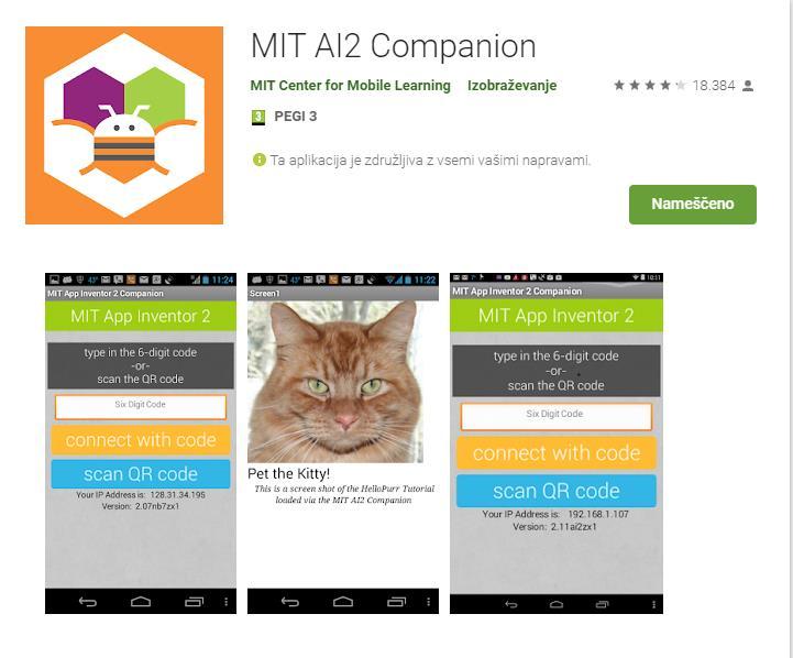 Aplikacija se imanuje MIT app Inventor companion (slika 14).