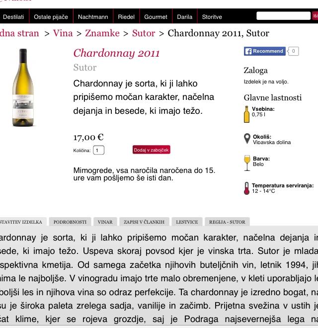 6.4 Predstavitev vin na spletu Podatki o vseh izdelkih so predstavljeni zelo nazorno.