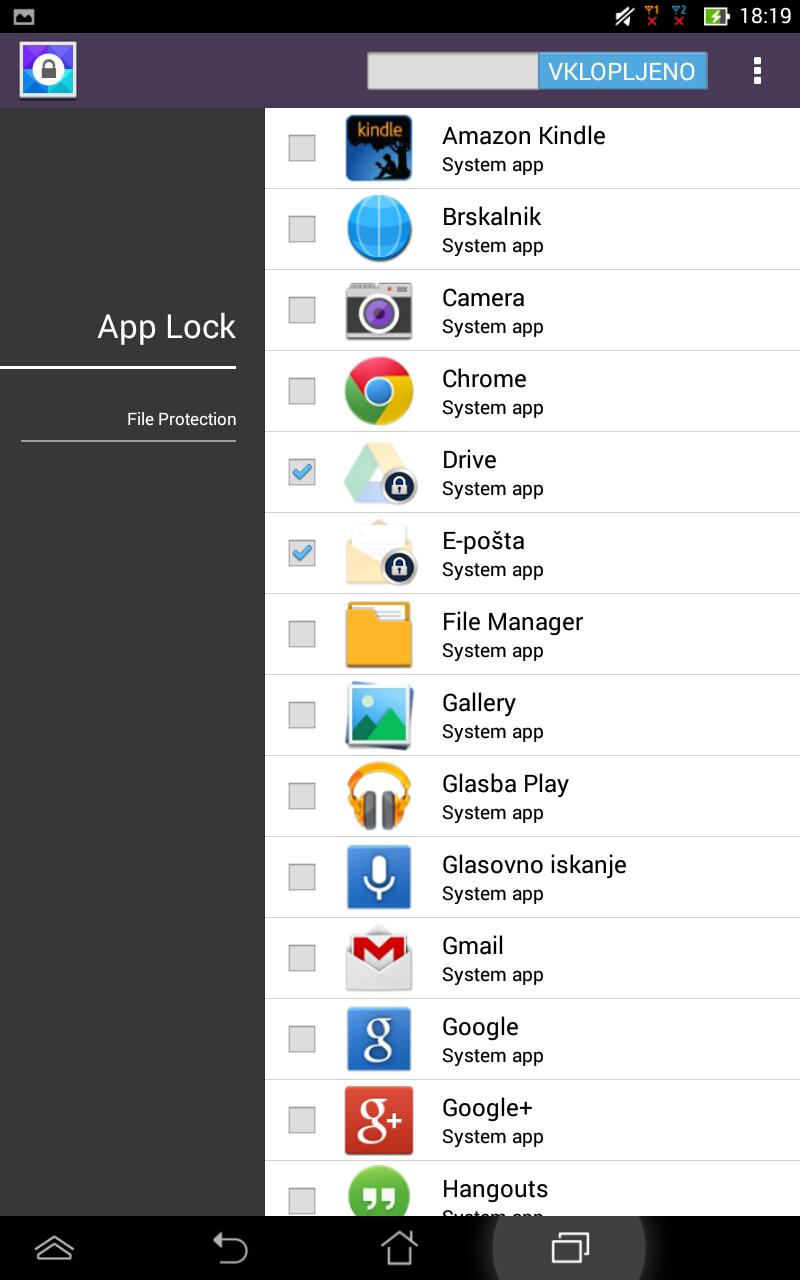 Zaslon App Lock (Zaklep aplikacij) Tapnite tukaj, da konfigurirate nastavitve programa App Lock (Zaklep aplikacij).
