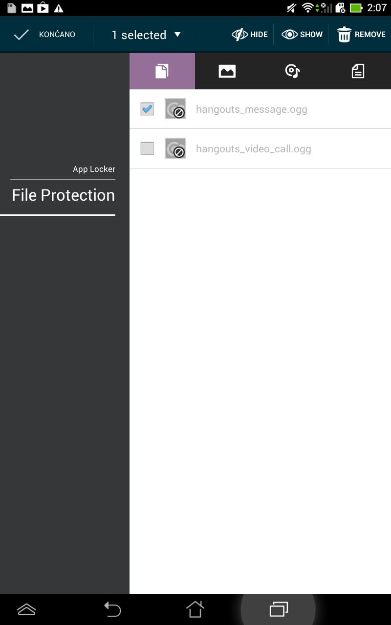 Zaslon za zaščito datotek Orodna vrstica Zavihki za vrste datotek Seznam zaščitenih datotek Uporaba zaščite datotek Kako uporabljati zaščito datotek: 1.