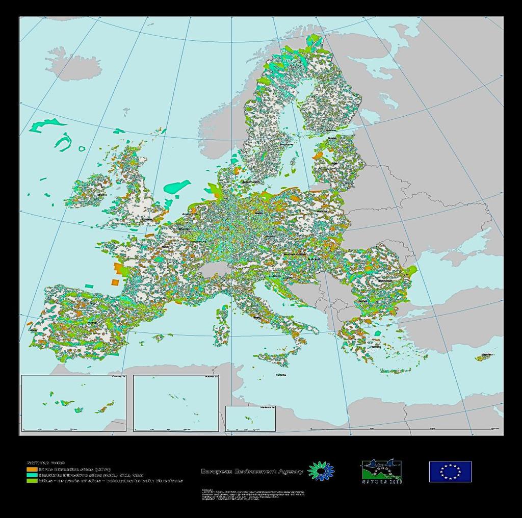 Obseg Nature 2000 v EU Omrežje obsega na kopnem skoraj 800.000 km 2 skupaj z morskimi območji preko 1 milj km 2.